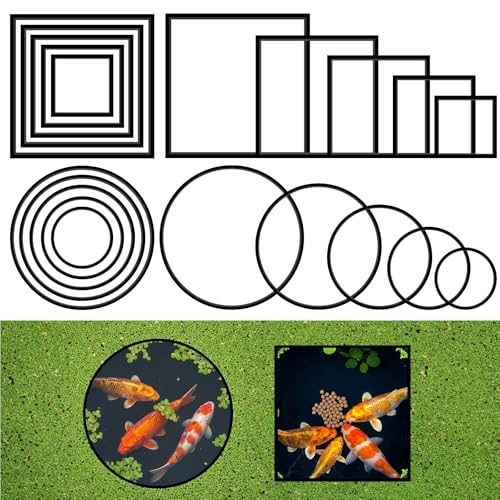 JJUNW 10 Pcs Fish Feeding Rings Set, Floating Aquarium Plant Corral, Round & Square Fish Feeder Rings Fish Tank Aquarium Accessories for Betta (Black)
