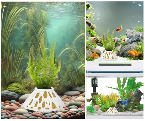 2 Pack Aquarium Plant Pots – White Plastic Aquatic Planters with Side Vent Holes, Shatterproof & BPA-Free Fish Tank Decor for Live Plants, Shrimp, Java Fern, Anubias – Freshwater & Saltwater Safe