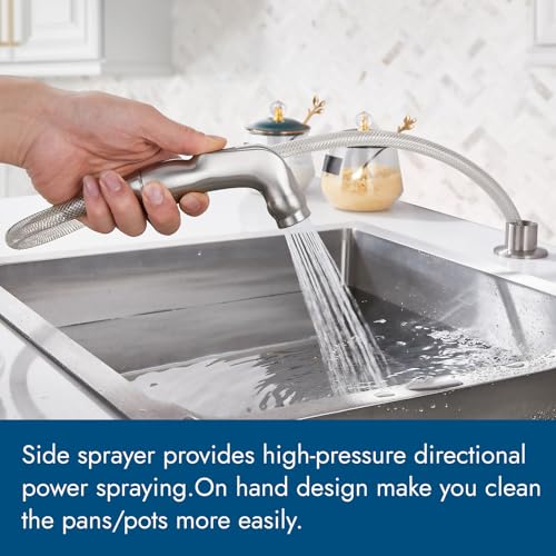 Kitchen Faucet, High Arc 360° Swivel Spout, 2-Handle 8 Inch Centerset Kitchen Sink Faucet with Side Sprayer, 3 or 4 Hole Kitchen Faucet for RV, Utility & Laundry Sink, Brushed Nickel - color: Brushed Nickel