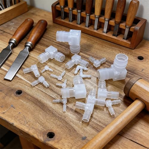Quickun 1/4" Hose Barb 90 Degree Elbow L Fitting, Plastic 2 Way Equal Barbed Joint Splicer Mender Union Adapter Hose Fitting (Pack of 5) - size: 1/4" (5Pcs)