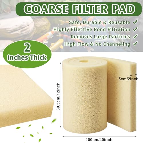 LemonRoad 12" x 40" x 2" Pond Filter Pad Roll, 20 Ppi Coarse Filter Media for Koi Ponds and Water Gardens, Cut to Fit Reusable Pond Filtration Foam for Waterfalls, Skimmers - size: 12" X 40" X 2"