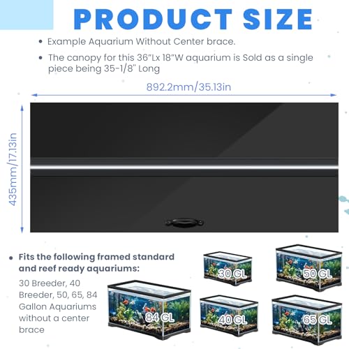 Sieral Aquarium Polycarbonate Canopy Set 35.13 x 17.13 x 0.12 Inch for 50/65/84 Gallon Without Center Brace Aquariums Cover Fish Tank Lid with a Hook Knife, Black - color: Black, size: 36 x 18 Inch