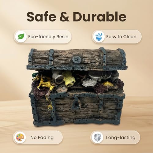 Mipukbay Treasure Chest Fish Tank Decorations, Funny Aquarium Decor Ornament for Small Aquarium and Fish Tank, Safe Landscape Rock Cave for Betta Fish, Goldfish and Aquatic Pets - size: Treasure Chest