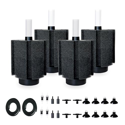 4 Pack 70-80 Gal Aquarium Sponge Filter with Air Stone and Ceramic Filter Media Quiet Fish Tank Filters for Breeding Fry Betta Shrimp Fish Tank with Accessories - size: Medium(4 Pack) for 50-80 Gal