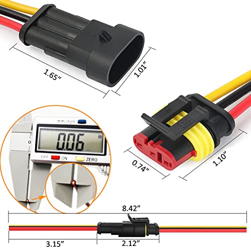 18 AWG 3 Pin Connector Waterproof Wire Connectors 3 Pin Automotive Electrical Connectors Quick Disconnect 3 Wire Connectors with 18 Gauge Wire (10 Kits) - color: 3 pin 10 sets, size: 18 AWG