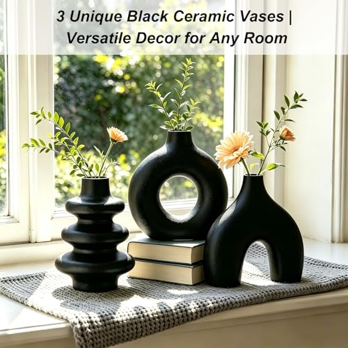 Upgraded Ceramic Vases Set for Home Decor, 3 Piece Modern Neutral Room Decor Desk Vase Bedroom Decor Flower Vase for Table Shelf Office Kitchen, Happy Birthday Gifts for Women Mom Men (Mix-3Pcs) - color: Mix-3pcs