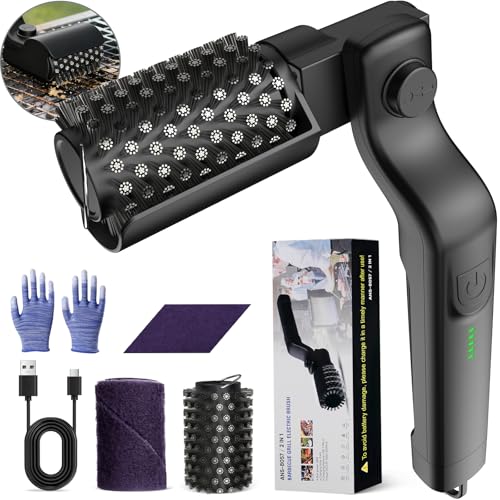 Electric Grill Brush, Cordless Rechargeable BBQ Grill Cleaning Brush, 180° Adjustable Angle, 3-Speed Motor, Stainless Steel Head, Electric Grill Cleaner for Outdoor Grill, Gas BBQ Grates & Griddles