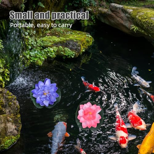 SEWACC 5pcs Artificial Lotus with Water Lily Pad Floating Lotus Flower Realistic Flower Ornanment for Outdoor Garden Pond Aquarium Pool Decoration 10cm