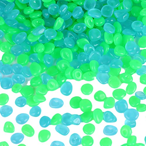 900pcs Glow in The Dark Rocks Outdoor Decorations Stones Small Luminous Pebbles Indoor/Outdoor Decor for Garden Fish Tank Aquarium Planter Walkway - Green & Blue - color: Blue & Green