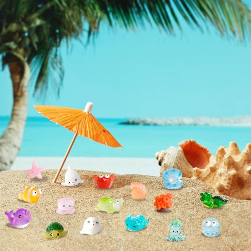 30 PCS Miniature Ocean Theme Mini Resin Ocean Animals Ocean Mini Figurines Resin Axolotl for DIY Fish Tank Accessories, Micro Landscape Aquarium