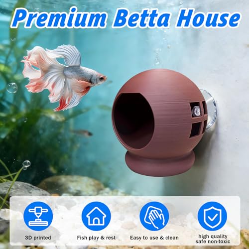 Betta Hammock & Floating Log - Natural 3D Printed Cozy Hideout with Suction Cup, Lightweight PLA Aquarium Decor for Small Tanks,2.6" W x 2.9" H (Brown)