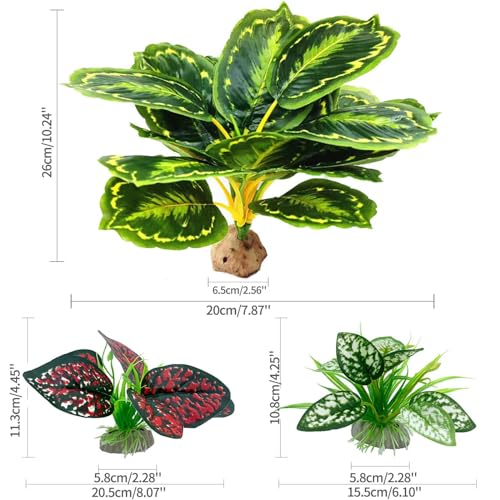 Moonorange Reptile Artificial Plants, Terrarium Plants Decorations Supplies, Aquarium Fish Tank Plant, Amphibian Habitat Hideout Tank Accessories(L Set-3pcs/C) - color: L Set-c