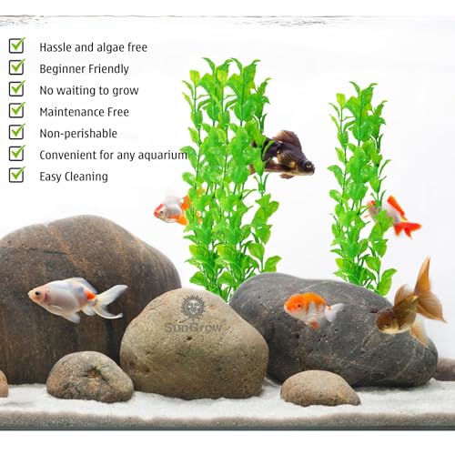 SunGrow Plastic Aquarium Plant Set, Resin Aquarium Decor, Tall Artificial Aquarium Fake Plants, Fish Tank Decorations for Tropical Fish, Plastic Plants for Goldfish, Fish Tank Accessories, 3 Pcs