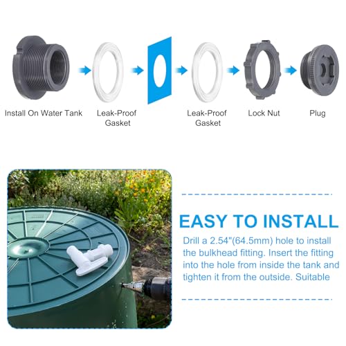 PATIKIL PVC Bulkhead Fitting with Plug NPT1-1/2", Bulkhead Water Tank Connector with Silicone Seal Gasket Garden Hose Fitting with Plug for Rain Bucket, Sinks, Aquariums, Gray