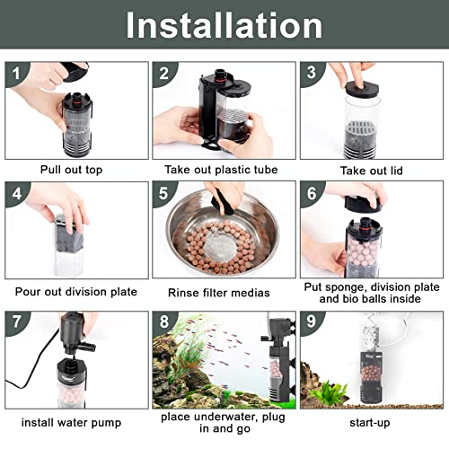 hygger Quiet Electric Sponge Filter 10-40 Gallon Fish Tank Filter with Bio Balls Venturi Hose, Aquarium Internal Filter 7W 100 GPH - size: Electric For 10-40 Gallon