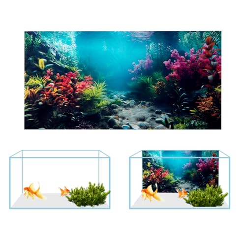 COMSUN 3 Pack Aquarium Background, 48x24 inches Polyester Aquarium Background, Cloth Fish Tank Background, Undersea Corals Sunshines & Rock Aquatic Plants - size: 48x24 Inch