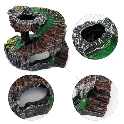 Aquarium Fish Tank Decorations, Montain Ornaments Accessories Decor for Small Aquarium, Spiral Staircase x 1pc, Aquatic Plants x 4pcs