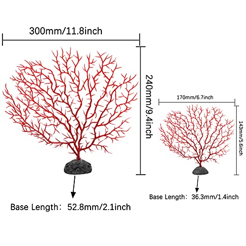 Piutouyar 2Pcs Sea Fan Coral Decorations, Red Simulation Sea Coral Branch for Aquarium Ornament Fish Tank Landscape (11.8inch+6.7inch) - color: Red