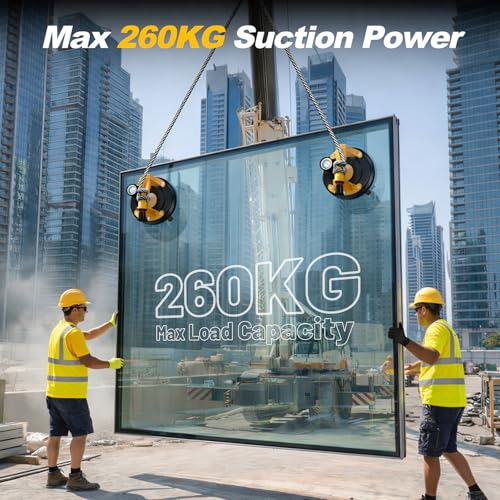 MAKELIFT Suction Cups for Glass, 8" Tile Suction Cup Tool, 260KG Max Load, Pressure Gauge, Towel & Gloves, Heavy-Duty Vacuum Lifter for Window, Windshield, Marble, Granite and Metal (2-Pack) - color: Yellow, size: 2-Pack