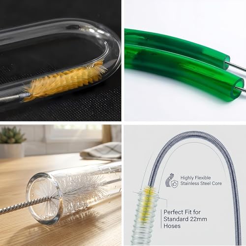 67" Flexible Drain Brush Set, Double Ended Long Hose Pipe Cleaner with 2 Pcs 8.2" Straw Cleaning Brushes, Nylon Tube Cleaner Tool for Refrigerator Defrost, Aquarium Filter, Sink Drain - color: Yellow