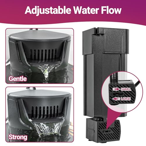 Yaubay Quiet Internal Aquarium Filter, 3-Stage Bio Filtration Low-Level Waterfall 5W Power Fish Tank Filter with Protective Grate for Up to 20 Gallon Betta Turtle Shrimp Tank, 90GPH (Filter) - style: Filter