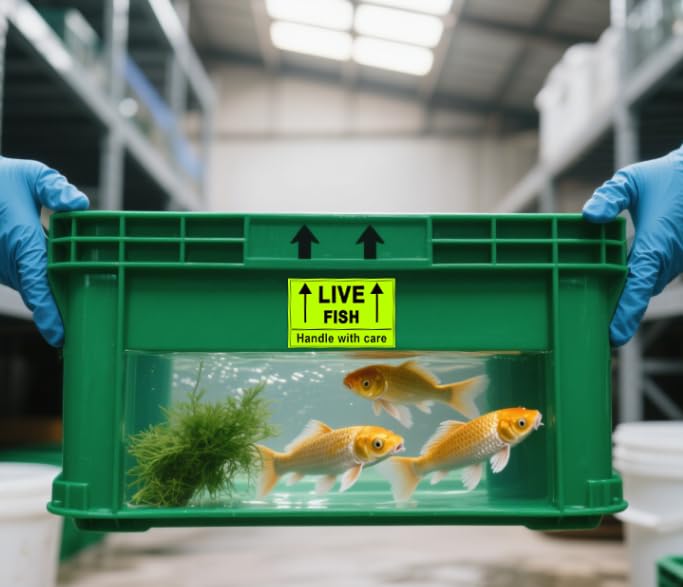 Remarkable Live Fish Stickers Shipping Labels, 2 X 3 Inch Fluorescent Green Please Handle with Care Stickers - 250 Adhesive Labels Per Roll