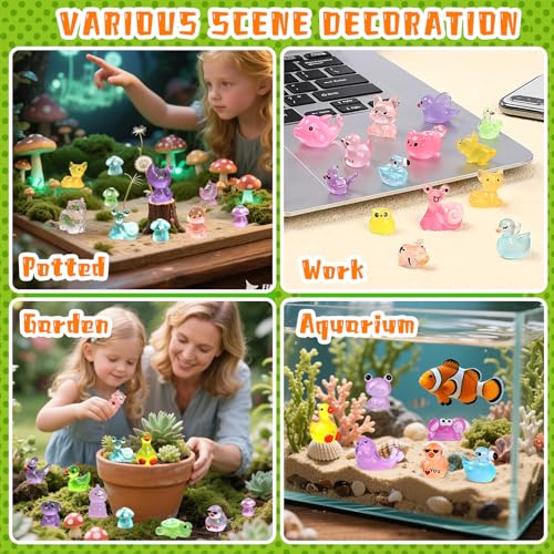 EKisemio 180pcs Mini Resin Animals Glow in The Dark, Luminous Plastic Animals Variety Pack, Tiny Resin Figures to Hide, Miniature Figurines for Micro Landscape Fairy Aquarium Dollhouse Décor Desk Pets