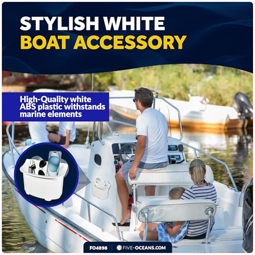 Five Oceans Boat Caddy Organizer with Suction Cup Mount, White ABS Plastic, Marine Storage for Pontoon, Fishing Boat, Kayak - FO4898 - style: Standard