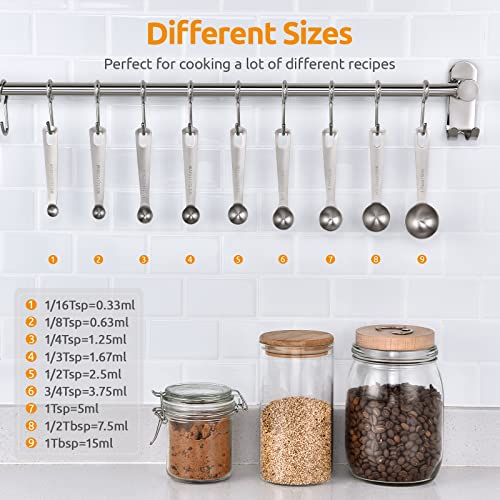 U-Taste 228.2℉ Heat Resistant 1.5 oz Angled Turkey Baster for Cooking Basting Meat (Black), and 18/8 Stainless Steel Measuring Spoons Set of 9 for Dry and Liquid Ingredients