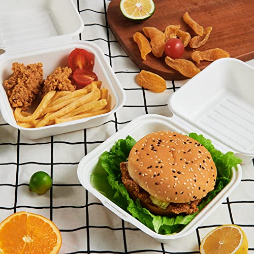 ECOLipak 200 Pack Clamshell Take Out Food Containers, 100% Compostable Disposable To Go Containers，6 * 6 inch To Go Boxes for Salad, Cake,Sandwiches - color: 6*6 in,1-Compartment,200Pack