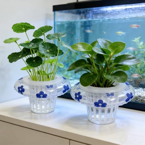 4 Pcs Floating Aquarium Plant Holder, Plant Basket for Aquarium with Floating Rings for Fish Tank Aquaponic Plant Cultivation and Aquarium Decor