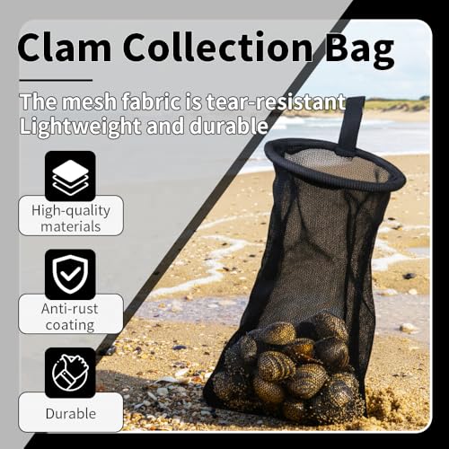 SturdyShape Clam Bag Mesh Waistline with Carabiner - Rigid Ring Basket Equipment Top Catch & Shell Collection Fishing Net for Razor Clamming/Diving(1)