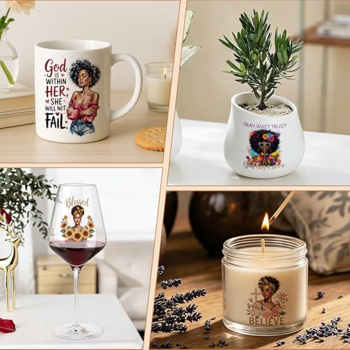 UV DTF Cup Wraps, 4 Sheets Black Women 16oz Glass Cups, Clear Transfer Stickers for Tumblers and Bottles, Assorted Pattern Set - style: Black Women
