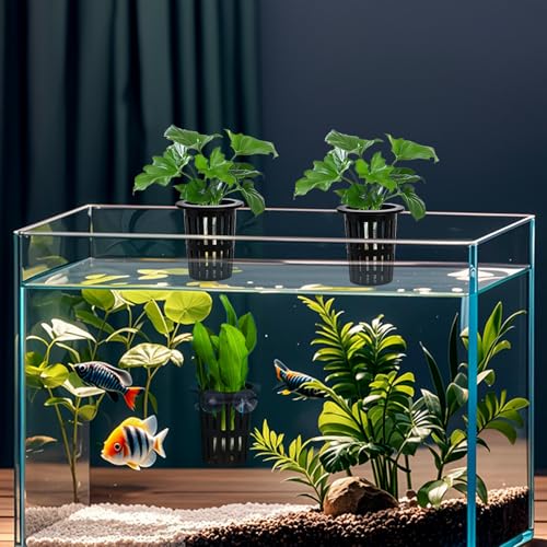 Lawei 12 Pack Aquarium Plant Holder with 3 Size Extension Hooks and Suction Cups, Large Hanging Aquarium Plant Holder, Aquatic Planter Cups Pots for Fish Tank Cultivation and Aquascape Decorations