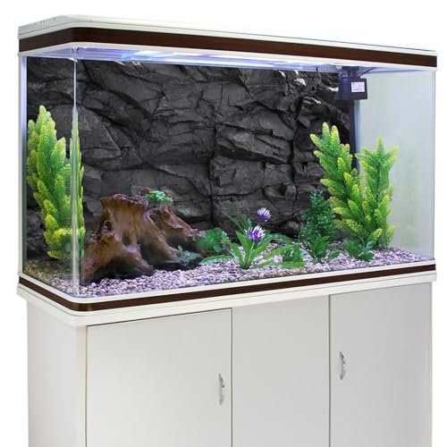 AWERT 24x12 inches Stone Aquarium Background Black Rock Fish Tank Background Rocky Terrarium Background Vinyl - size: 24x12in/60x30cm