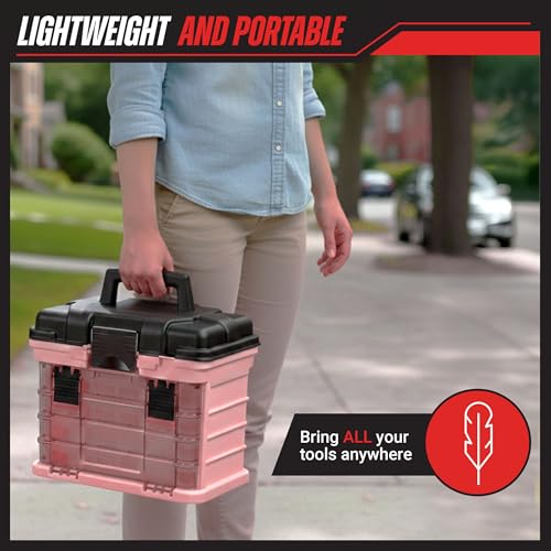 Pink Tool Box Organizer with Removable Compartments – Portable Storage Case for Crafts, Beads, Screws & Small Tools – Lightweight Utility Organizer by Stalwart - color: Pink
