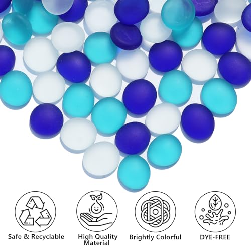 QYGL Sea Glass Gems - 0.9 Lb Blue Mix Frosted Flat Glass Marbles, Flat Gems Decorative Stones for Vase Fillers, Aquarium Rocks, Floral Supplies, Table Scatter, Craft Mosaics, and DIY Ornaments - color: Cobalt Blue, Aquamarine, White