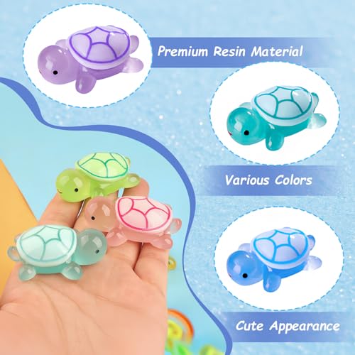 15pcs Luminous Mini Resin Turtles, Cute Tiny Turtle Figurines Glow in The Dark, for Fairy Garden Accessories, Cake Topper, Ocean Animal Theme Decor, DIY Outdoor Micro Landscape, Hidden Game - style: Turtle