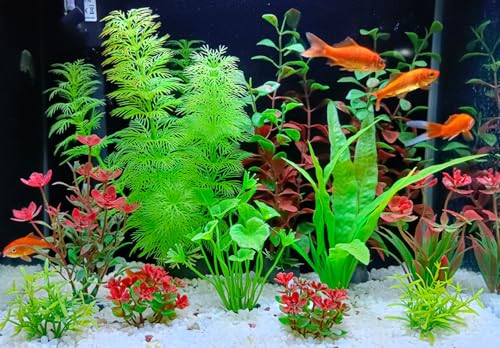 11 Pack Aquarium Plants, Fish Tank Decoration, Artificial Plastic Plants for Household and Office Aquarium