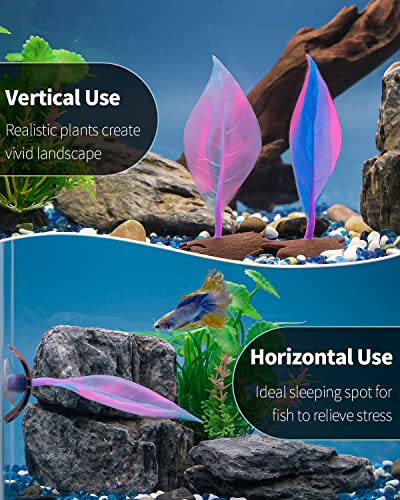 Uniclife Betta Leaf Hammock Soft Aquarium Rest Bed Fish Breeding Playing Pad with Suction Cup and Lifelike Bark Ornament Colorful Silicone Decoration for Fish Tank Landscape, 2 Pack - color: Pink, size: Leaf Hammock