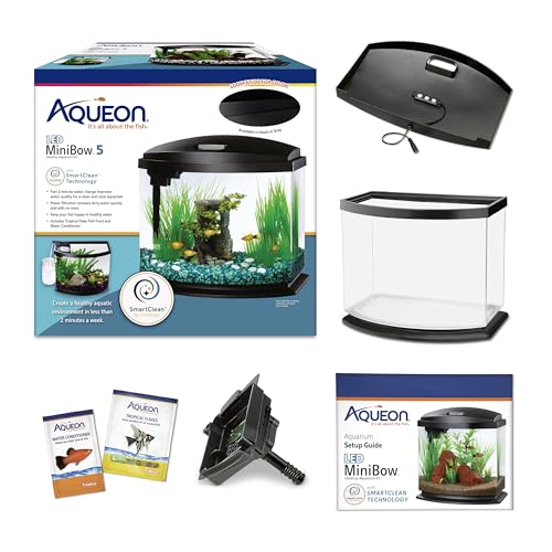 Aqueon LED MiniBow Small Aquarium Fish Tank Kit with SmartClean Technology, Black, 5 Gallon - color: Black, size: 5 Gallon