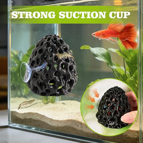 Shrimp Dome Hide, Shrimp Hides for Aquarium, Betta Fish Hideout with Suction Cup, Betta Habitat Tank Ornament Accessories, Aquarium Decor for Small Fish Guppy Hiding Resting (Black) - color: Black