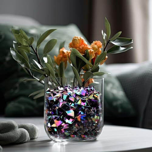Syhood 570 Pcs 5 Sizes Iridescent Black Fake Crushed Ice Rocks Plastic Black Purple Acrylic Crystal Gems Diamonds Jewels Marble for Vase Fillers Decoration Wedding Table Scattering Halloween Decor - color: Iridescent Black