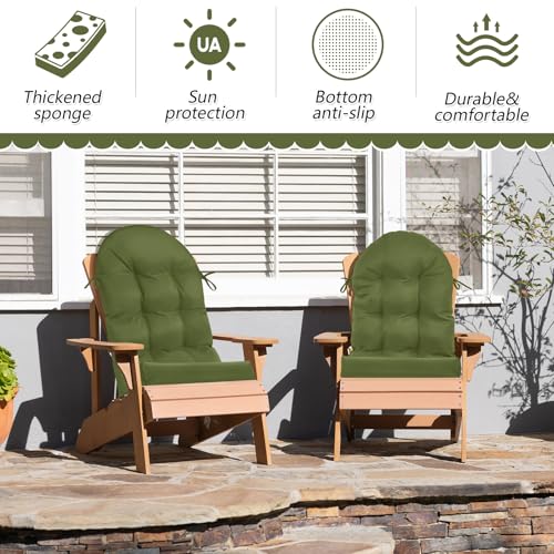 Geelin 2 Pcs Outdoor Patio Chair Cushion Thick High Back Adirondack Chair Cushion Tufted Weather & Fade Resistant Anti-Slip Outside Rocking Chairs Pads with Ties, 44 x 19 x 4 Inch (Moss Green) - color: Moss Green