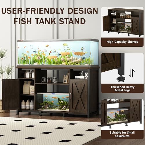 55-90 Gallon Fish Tank Stand with Power Outlets, Aquarium Stand with Cabinet, Heavy Duty Reptile Tank Turtle Terrariums Table for Fish Tank Accessories Storage, 49.2" L x 18.9" W, 1000LBS Capacity