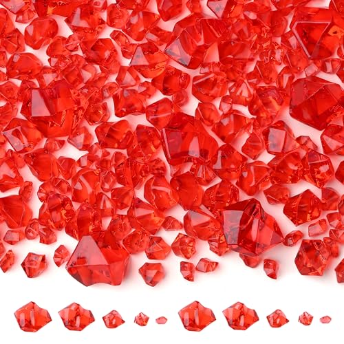 700 Pcs Red Fake Ice Cubes 5 Sizes Acrylic Diamonds Crystals Gems Vase Fillers for Wedding Party Centerpieces DIY Craft Table Scatter Window Display Photography Props Frame Decor - color: Red