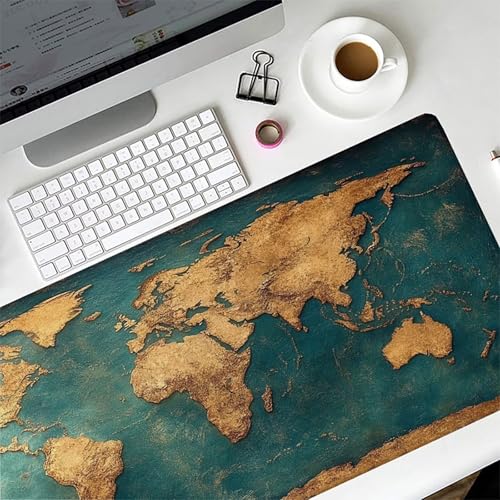 World Map Gaming Mouse Pad, Mouse Pad 32x12in, Large Desk Mat with Non-Slip Rubber Base, Office Desk Accessories, Large Extended Gaming Keyboard Mat, Big Mousepad for Computer Gamer Office, Blue 7-396 - size: 32 x 12 x 0.1