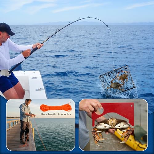 1 Pack/2 Pack Crab Trap, Castable Crabbing Net with Bait Clip Foldable Crab Snare with Red Gauge & Bait Clip for Dungeness, Blue Crabs & Lobster - Crabbing Equipment for Pier, Jetty & Surf Fishing - style: 2 Pack