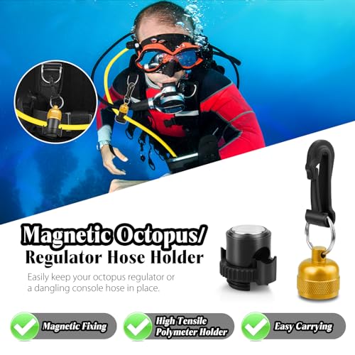 2PACK Scuba Regulator Hose Holder, Magnetic Adjustable Octopus Holder Octo Tank Retainer with Clip, Installs to Your BCD Easily! - color: Gold