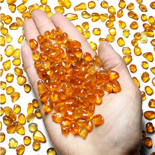 1 Lb (460 g) Orange Sea Glass Stones Irregular Rainbow Glass Pebble Decorative Rock Quartz Tumbled Gemstone Chips for Aquarium Decoration/Vase Filler/Jewelry Making/Handwork Craft/Gems Display - color: Orange